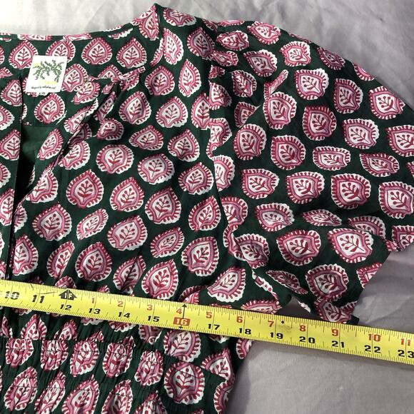 Citrus by Called to Surf Floral Maxi Dress Size M Green/Pink Cinched Waist Boho - Picture 5 of 11